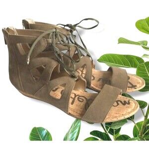 Sam Edelman Dean Caged Laced Open Toe Sandal Sz 9M - Light Brown Suede Display